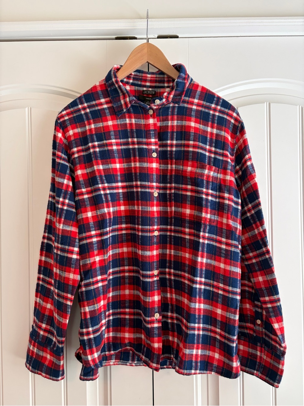 J Crew NWT Garcon Flannel Blue Red Plaid Women's Button Down Shirt Size 12